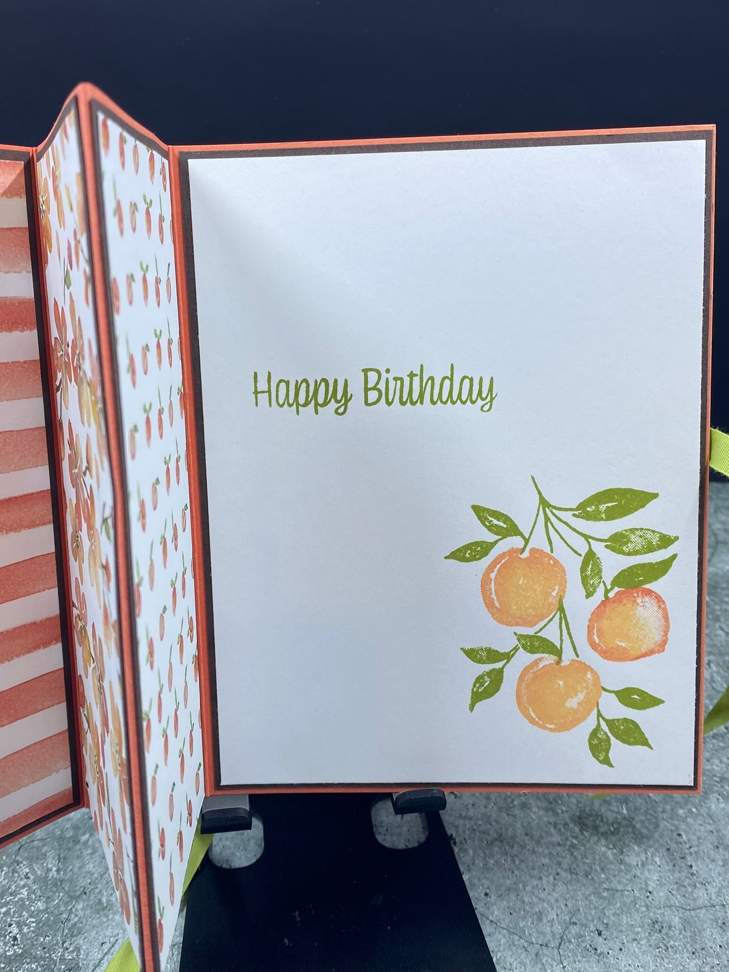 Peach Themed Fancy Fold Blank Card with Ribbon